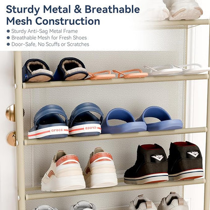Whitmor 36 Pair Over The Door Shoe Organizer, 12 Tier Hanging Shoe Organizer, Heavy Duty Metal & Mesh Shoe Holder, Hanging Shoe Rack for Closet Organizer & Storage, 74" L x 21.7" W x 7.5" H, Oat