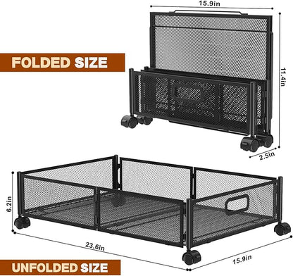 Under Bed Storage Containers,2 Pack Foldable Underbed Storage Containers with Handles and Wheels,Folding Bed Shoes Clothes Organizer,Easy Assembly Underbed Storage for Toy ,Bedding,Bedroom(Black)
