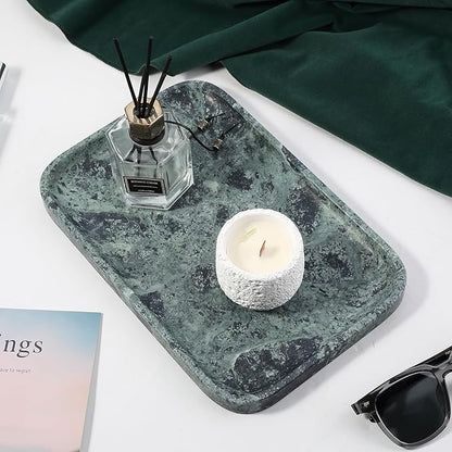 Koville Marble Tray, 12"x8" Marble Vanity Tray for Countertop Bathroom Kitchen Dresser, Decorative Catchall Trays for Perfume Jewelry, Rectangular Stone Serving Tray(Green)