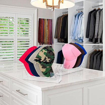 Hat Organizer 2 Pcs Hat Stand for Baseball Caps No Install Baseball Cap Holder Acrylic Hat Organizer for Baseball Caps for 14 Baseball Caps Hat Rack for Bedroom Closet Dresser (Clear)