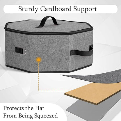 clino Portable Travel Storage Hat Box, Cowboy Cap Organizer with Handle, Wardrobe Wide-Brimmed Women's Hat Organizer, Multi-Functional Cap Protection Box (Black)