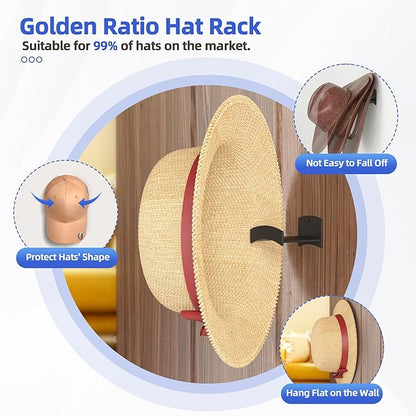 Cowboy Hat Rack(12Pack) - Wide Brimmed Organizer - Strong Adhesive Cowboy Holder - 2.2Inch Hooks for Walls - 2 Mounting Option Holder - Hangers for Doors and Closets - Black