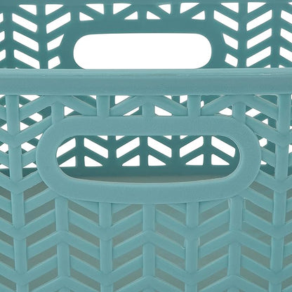 Simplify 3 Pack Small Herringbone Storage Basket, Dimensions: 10"x8"x4", Herringbone Design, Light Weight, Great for Bathroom, Kitchen, Office, Closet, 2 Open Handles, Dusty Blue