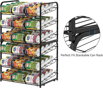 NORCEESAN Stackable Can Rack Dispenser 2 Pack Can Storage Rack Organizer Can Food Storage Rack Holds Up to 72 Cans for Kitchen Cabinet Countertops, Black