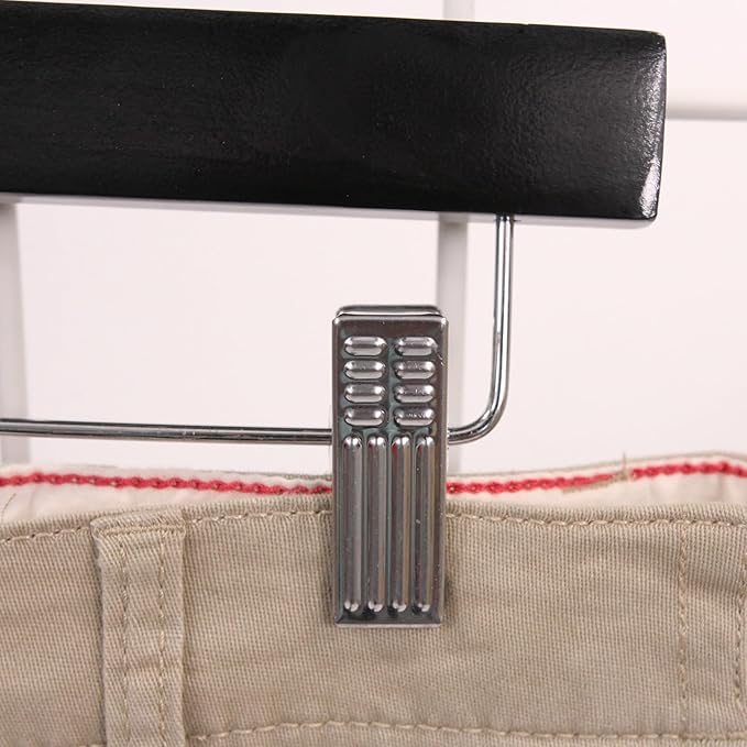 SSWBasics 14 inch Black Wood Skirt and Pants Hangers - Case of 50 - Black Wooden Pants