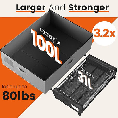 XXXL 100L Under Bed Storage with Wheels, Rolling Storage Containers with Support & Clear Lid, Heavy-Duty Metal Frame, Easy Pull-out, Underbed Storage Bins for Clothes, Shoes, Blankets, and Toys 2 pack
