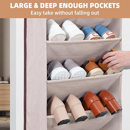 STORAGE MANIAC Over the Door Shoe Organizer Heavy-Duty Large Deep Pocket Hanging Shoe Organizer Shoe Rack Door Closet Shoe Organizer for Wall, Dorm & Narrow Door Storage Shoe Holder Oat Beige, 1 Pack