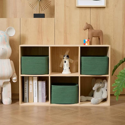 MiniArk Small Organizing Baskets for Cubes Shelf, 9.7x9.7x7.1 Inch Rope Woven Storage Bins for Nursery Shelves Storage, Cute Toy Basket, Square 3 Packs Green