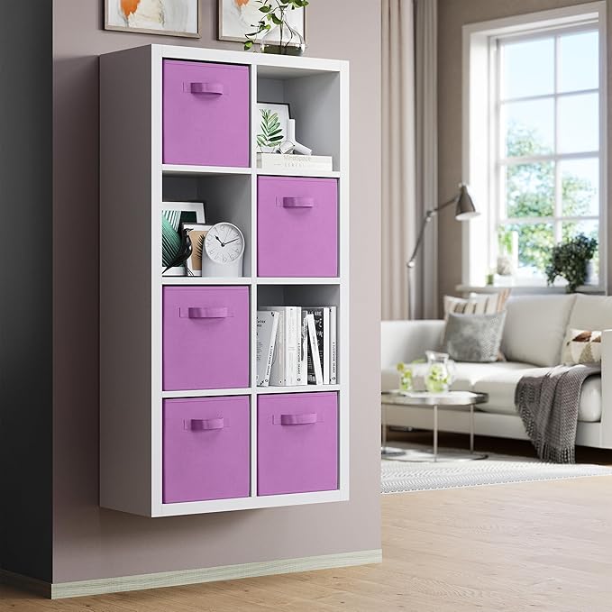 Storage Cubes Pack Of 8 - Standard Size Cube Storage Bin 10.5x10.5x11 With Dual Handles For Easy Carrying- Fabric Storage Bins Collapsible (Purple)