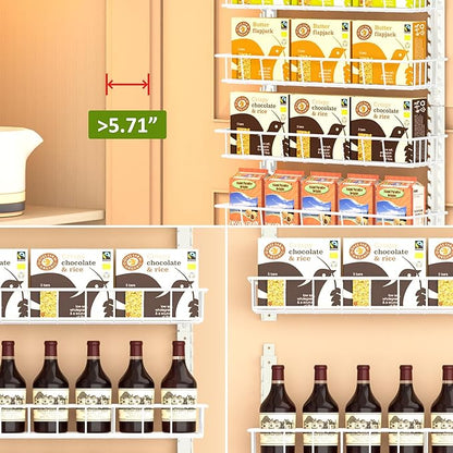 Churboro Over the Door Pantry Organizer Rack with 12 Adjustable Baskets, 12 Tiers Dual-use Spice Rack- Hanging or Wall Mount Spice Rack, Pantry Door Organizer, White
