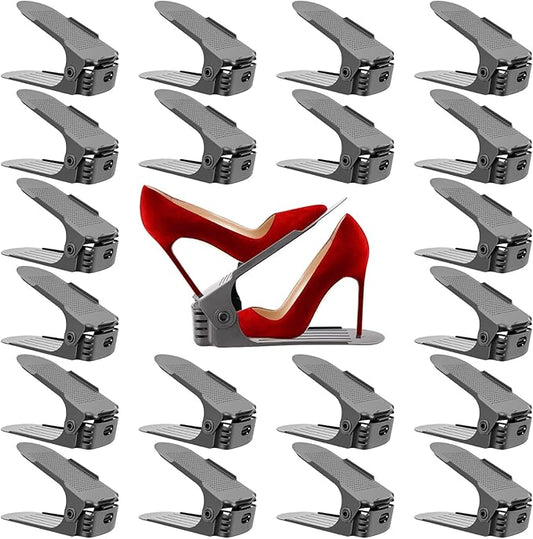 Neprock Shoe Slots Organizer, 20 Pack Adjustable Shoe Rack Stacker Storage Space Saver, Double Deck Shoe Rack Holder for Closet Organization (Grey)