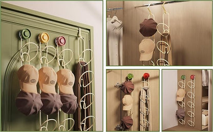 Hat Organizer for Baseball Caps, Strong Suction Cup, Hat Rack for Wall, Stainless Steel Hat Hanger Display Storage, Sleek Design, Cap Holder Two Mounting Option for Closet Door Bedroom(Yellow)