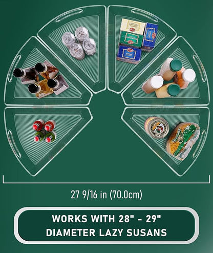JEISSLIA Lazy Susan Cabinet Organizer Bins for 26"/ 28"/ 32" Diameter Corner Organizer, Plastic Cabinet Storage Bin, 1/8 Wedge - Food Safe, BPA Free, with Non-Slip Pads (for 28" Diameter, 6 Pack)