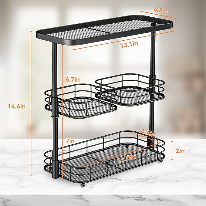 VITVITI 3 Tier Countertop Organizer, Metal Wire Vanity Organizer Storage, Mesh Sink Shelf Rack with 360 Rotating Basket, Black
