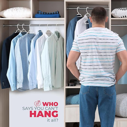 Large & Wide Heavy Duty Clothes Hangers 6 Pack – Made in USA – Ideal for Plus Size Clothing – 10lb Plastic Hangers with Notches for Oversized Adult Coats & Pants – White & Black