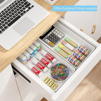 3 Pack White Large Size Plastic Drawer Organizer Tray Cutlery Utensil Makeups Drawer Organizers 15" X 6"