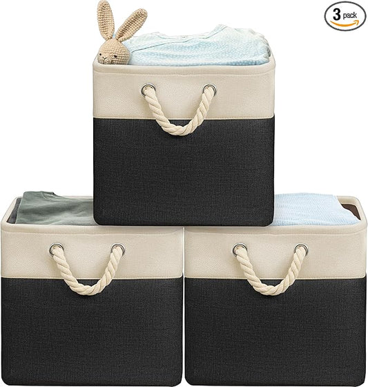 Simple Houseware 13" x 13" Large Fabric Storage Cubes for Closet and Cube Organizer, 3 Pack, Black