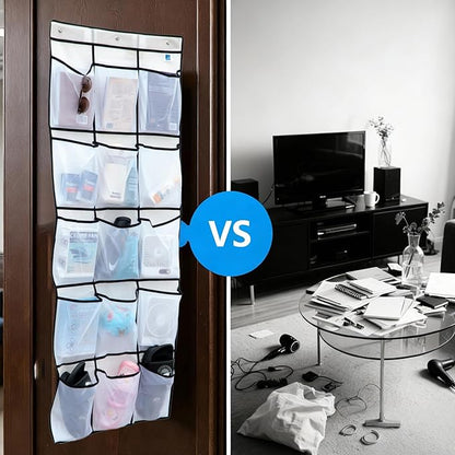 Cruise Magnetic Door Organizer with Hooks, Over the Door Organizer for Cruise Ship Cabins, 15 Mesh Pockets, Magnetic Shoe Organizer, White, 60 x 24 in