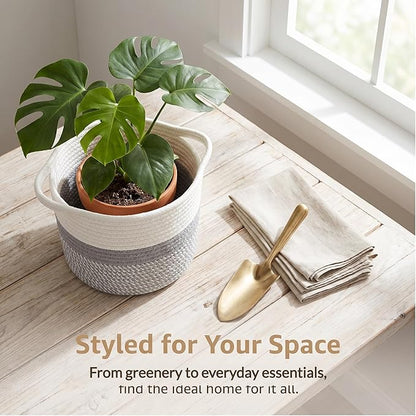 GLEAVI 2 Pack Woven Plant Baskets Indoor for 7 Inch Pots, Cotton Rope Planter Basket Set with Dual Tone Design, 7.9" Decorative Storage Bin Cover for Home Decor Organization