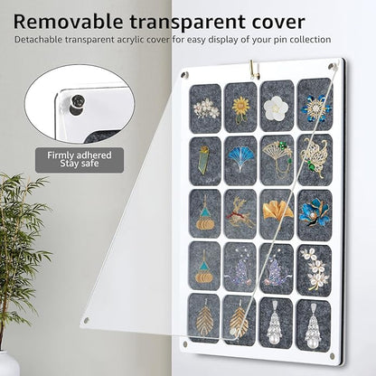 Acrylic Pin Display Board, Clear Acrylic Pin Collection Display Organizer, Pin Storage Display, Hold Up to 40 Pins Holder Display, Enamel Pin Holder for Brooches Enamel Pins