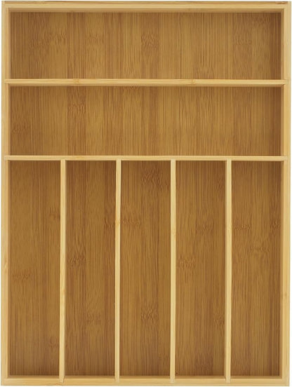 JoyJolt Bamboo Drawer Organizer, 7-Compartment Silverware Organizer, Cutlery and Utensil Organizer, Drawer Organizers for Garage, Kitchen, and Bathroom, Organizer Drawers for Kitchen Utensils