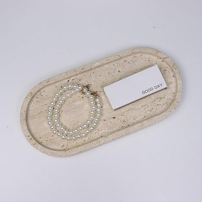 OOBOOB Oval Natural Marble Bathroom Tray for Decor Countertop, Marble Vanity Tray for Candles Perfume, Jewelry, Cosmetics, Elegant Vanity Organizer for Jewelry, Perfume