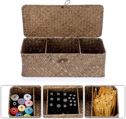 Hipiwe Storage Basket with Lid Toilet Tank Basket Holder Handwoven Wicker Basket Home Organizer Bin for Shelves Bathroom Closets Kitchen, Coffee