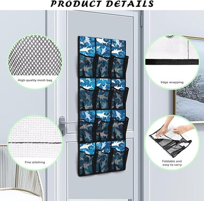 Shark Hanging Shoe Organizer,Shoe Organizer Door Hanger with 12 Mesh Large Pockets,Behind Door Shoes Hang Holder Rack