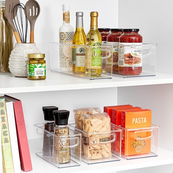 iDesign Stackable Pantry Bins with Handles, 4 Different Sizes, 5 Pack, Clear, Made in USA