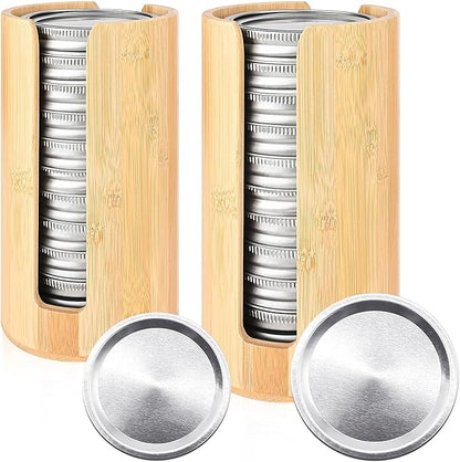 2 Pack Mason Jar Lid Organizer, Bamboo Lid Holder for Wide & Regular Mouth Canning Lids & Rings, Compact Space-Saving Rack for Kitchen Countertop & Cabinet, Holds 10–12 Lids