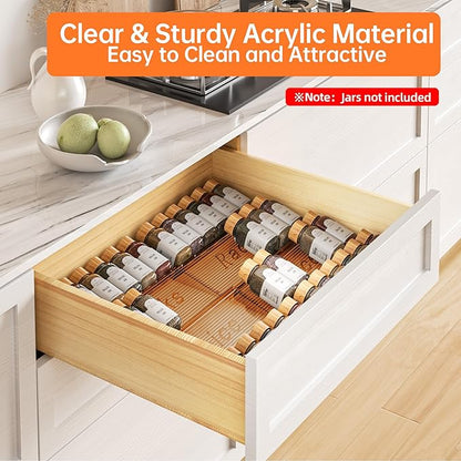 PanPanPal Spice Drawer Organizer, 4 Tier- 4 Pack Amber Acrylic Drawer Seasoning Organizer, Expandable From 11'' to 22'' Kitchen Spice Rack Organizers and Storage for Drawer (Jars not included)