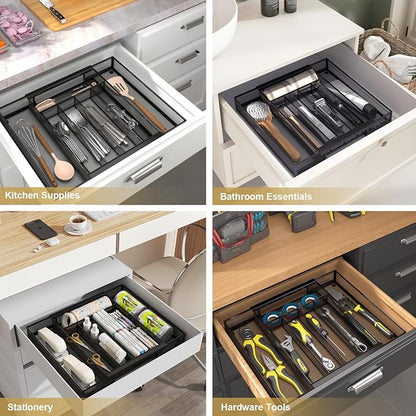 Sedegn Silverware Organizer Metal Mesh, Drawer Organizer, Utensil Cutlery Tray for kitchen drawers,Expandable Flatware Organizer with 7 Compartment Black 9.6"~16.1" x 13.8"