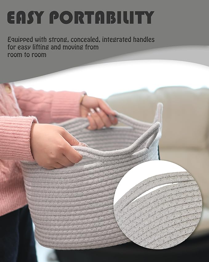 Sea Team Dog Toy Basket with Handles, 16.5 x 11 x 7 Inches, 4.4 Gallons Large Cotton Rope Storage Bin, Box, Shelf Organizer for Pet Chew Toys, Foods, Grey Woof