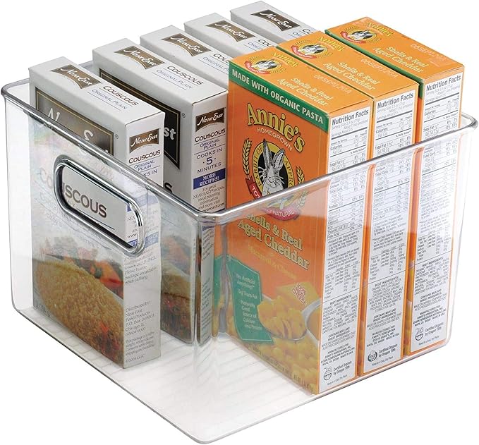 iDesign Kitchen Binz BPA-Free Plastic Deep Stackable Organizer with Handles - 8" x 8" x 6", Clear (Pack of 2)