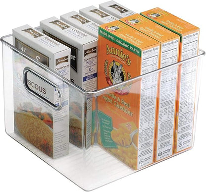 iDesign Kitchen Binz BPA-Free Plastic Deep Stackable Organizer with Handles - 8" x 8" x 6", Clear (Pack of 2)