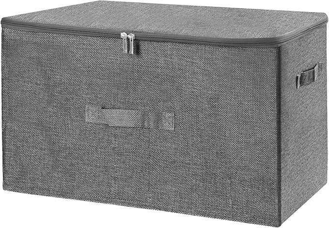 ANMINY Storage Bins with Zipper Lids 51.9 Qt Lidded Fabric Storage Boxes Baskets Cubes with Handles Collapsible Washable Cotton Linen Closet Shelf Clothes Organizer - Gray, Extra Large