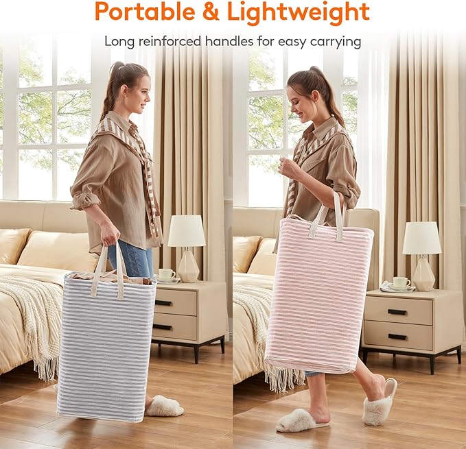 Lifewit 2 Pack Laundry Basket 85L Each, Collapsible Clothes Hamper with Reinforced Handles, Freestanding Waterproof Design for Bedroom and Laundry Room, Grey&Pink 170L Total