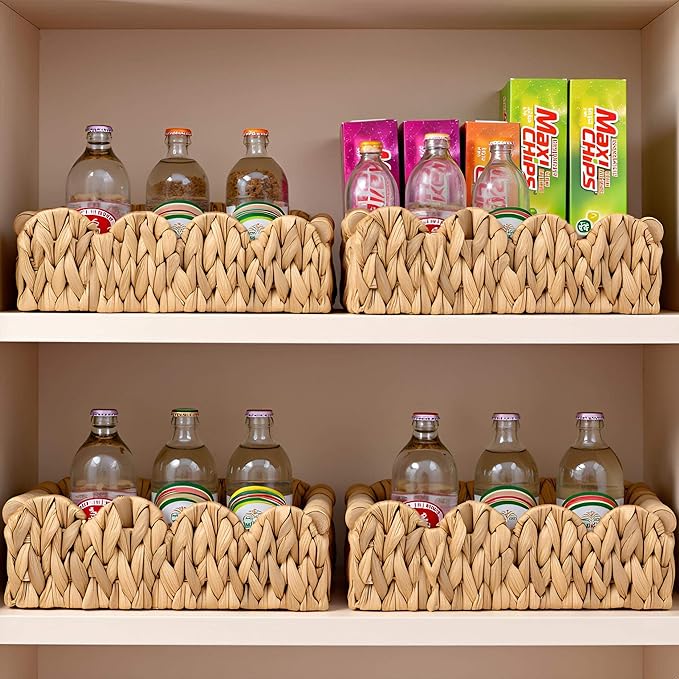 Kriitools Scalloped Wicker Rattan Baskets for Shelf, Toilet Paper Storage Basket for Over Toilet Storage Shelf, End Table, Living Room, Bedroom, Shelves, Handwoven Farmhouse Home Decor, Natural Set 2