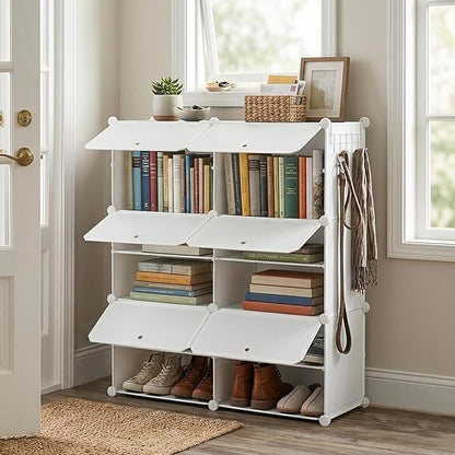 HealSmart Shoe Rack Organizer with Door, Shoe Storage Cabinet, Stackable Plastic Shelves for Closet, Entryway, Hallway, Bedroom, 6-Tier 24-Pair, White