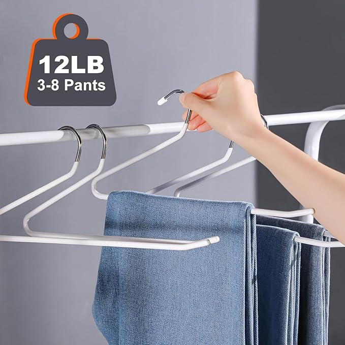 JOYBOS 30 Pack Pants Hangers Space Saving, Open Ended Hangers for Pants, Scarf Organizer Hanger for Closet, Metal Non Slip Jean Hanger - White Pant Hangers for Jeans,Trouser,Leggings,Slacks