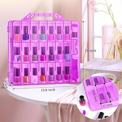 DreamGenius Nail Polish Organizer Case for 48 Bottles with 2 Nail Separators, Double Side Gel Nail Polish Holder with Adjustable Dividers, Purple