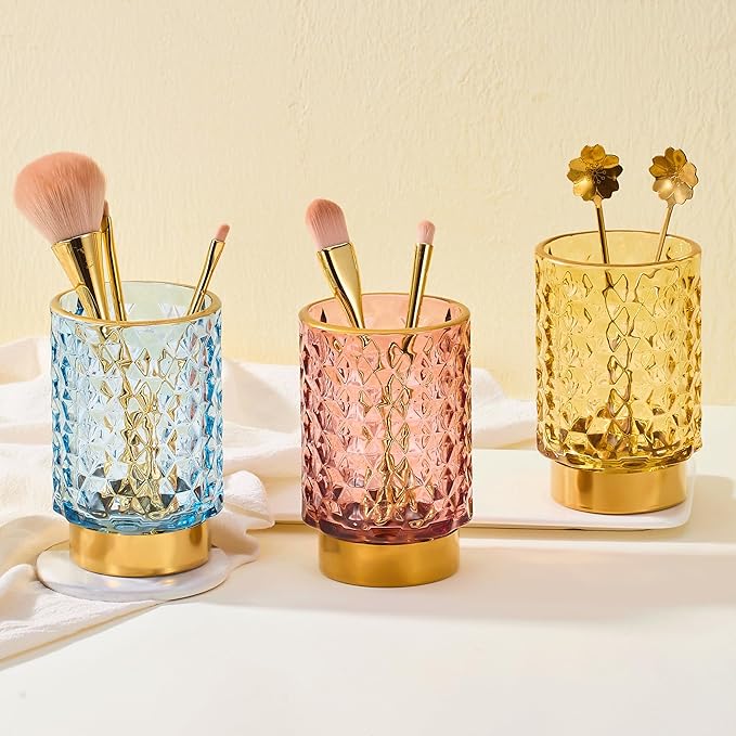 Makeup Brush Holder Organizer,Toothbrush Holders,Desk Pen Pencil Holder,Multifunctional Vintage Glass Brush Cup（A46-3-US）