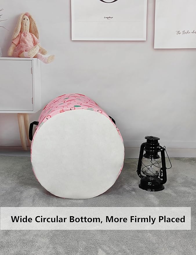 QUEENLALA Large Storage Basket,Laundry Hamper/Bathroom/Home Decor/Collapsible Round Storage Bin,Boys and Girls Hamper/Boxes/Clothing(Round-Pink Flamingo)