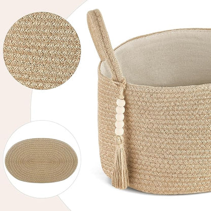 Mkono Storage Basket for Toilet Paper Boho Bathroom Decor Woven Rope Towels Toiletries Tray Organizer with Handles for Shelf Countertop Bedroom Living Room, Jute, 13" L x 10" W x 9" H