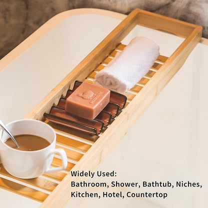 Bathroom Soap Dish for Shower, Bar Soap Holder with Self Drain, Ceramic Soap Saver Tray for Bathroom Sink, Kitchen Counter, Drain Fluted Design to Lift Soap Keep Dry, Red