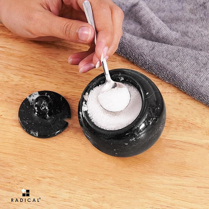 Radicaln Marble Salt Cellar with Lid 3" Inch Black Table Salt Container & Sugar Bowl For Kitchen Countertop, Ideal Salt Dish & Salt Jar for Celtic Salts
