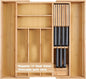 9-Piece Bamboo Kitchen Drawer Organizer Set, Expandable Silverware &Utensil Organizer with Removable Knife Block & Steak Knives, Flatware Organization, Tableware Dividers Storage(Natural)