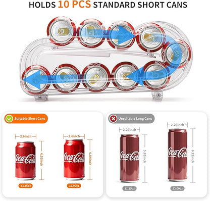 Soda Can Organizer for Refrigerator, Drink Organizer for Fridge, Automatic Rolling Can Dispenser Holder, Organize 10 Pcs Standard 11.15oz or 12oz Short Cans (2 Pack)