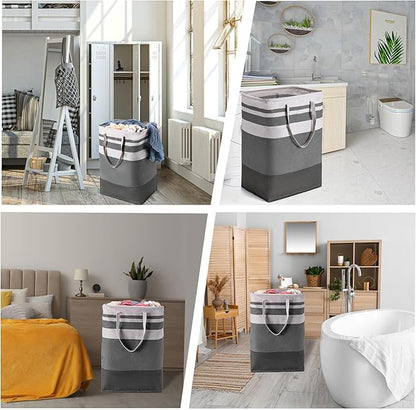 BOOMIBOO 2 Pack Large Laundry Basket,Waterproof Freestanding Laundry Hamper,Collapsible Clothes Basket with Easy Carry Handles in Laundry Room Bathroom Bedroom Dorm,Gradient Grey,100L
