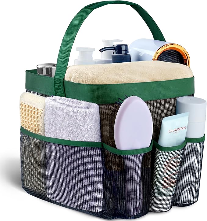 Attmu Mesh Shower Caddy Portable for College Dorm Room Camping Essentials, Shower Caddy Dorm with 9-Pockets, Large Capacity Hanging Basket Bathroom Bag for Toiletry, Swimming, Gym, Camp, Beach